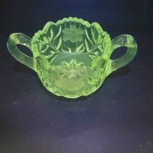 Antique Brilliant Crystal Floral Etched Cut Glass Open Sugar Bowl